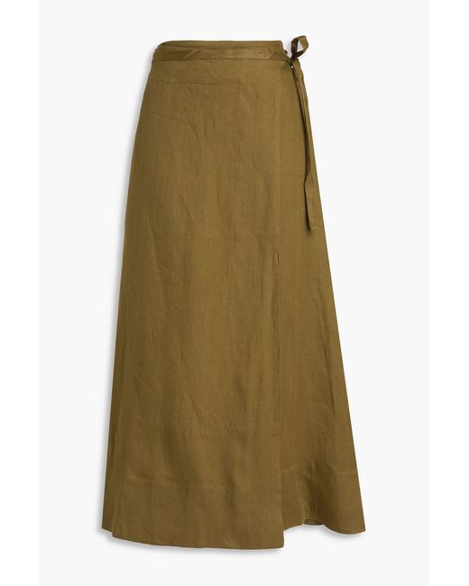Asceno Green Amalfi Organic Linen Midi Wrap Skirt