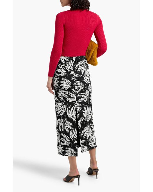 Farm Rio Black Printed Cotton And Lyocell-Blend Canvas Midi Skirt