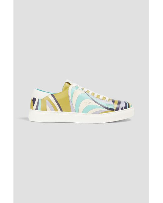 Emilio Pucci Green Printed Leather Sneakers