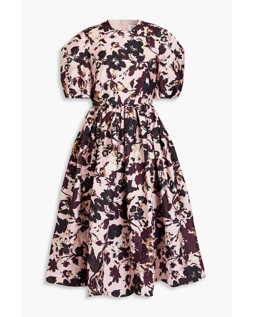 Erdem White Floral-Print Taffeta Midi Dress