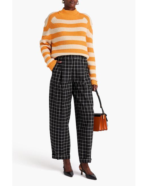 Marni Black Checked Wool-jacquard Tapered Pants