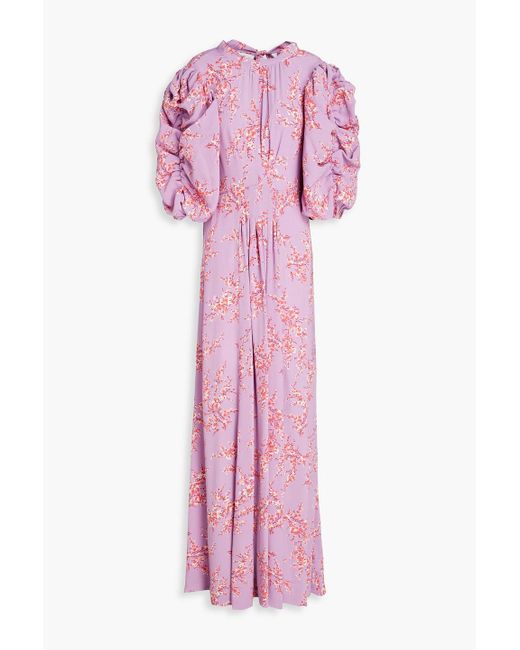byTiMo Pink Pleated Floral-print Crepe Maxi Dress