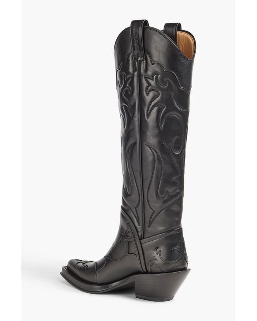 Gabriela Hearst Black Capitana Embroidered Glossed-Leather Cowboy Boots