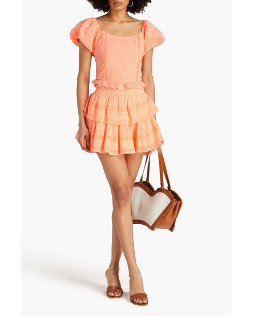 LoveShackFancy Orange Ruffled Tiered Cotton Mini Skirt
