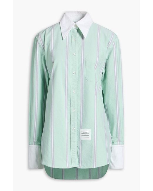 Thom Browne Green Striped Cotton-Piqué Shirt