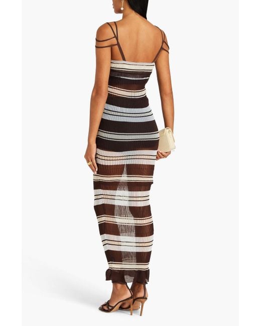 Jacquemus White Striped Ribbed-knit Maxi Dress