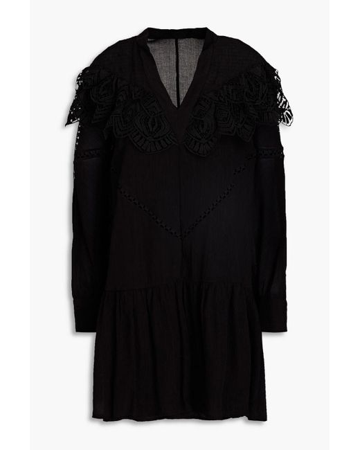 IRO Black Guipure Lace-trimmed Crepon Mini Dress