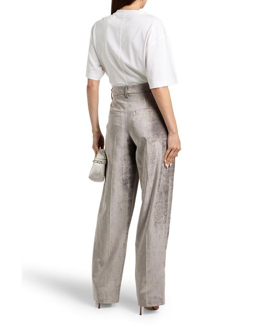 Brunello Cucinelli Gray Cotton-Blend Velvet Straight-Leg Pants