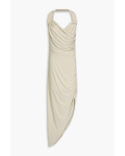 Norma Kamali White Cayla Draped Jersey Halterneck Gown