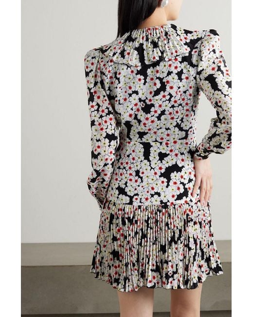 Alessandra Rich Black Bow-detailed Floral-print Silk Crepe De Chine Mini Dress