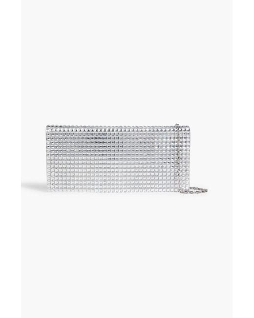 Judith Leiber White Envelope Flap Crystal-embellished Satin Clutch