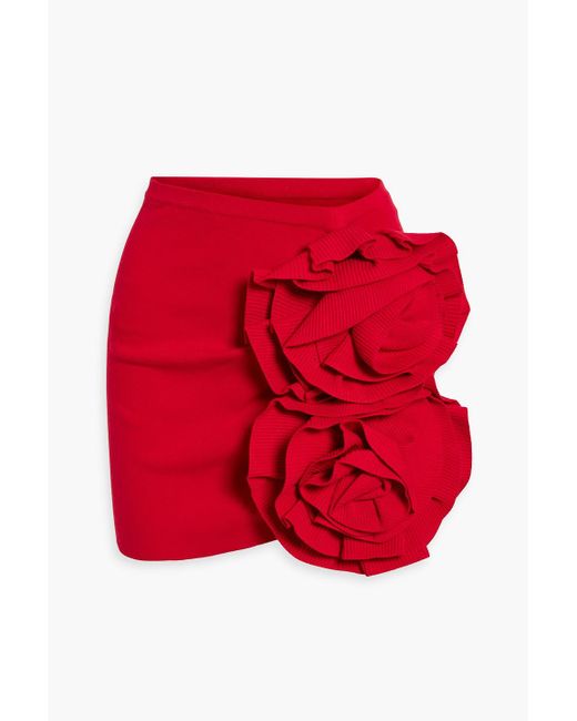 Magda Butrym Red Floral-appliquéd Knitted Mini Skirt