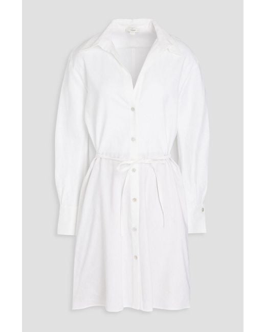 Vince White Belted Linen-blend Mini Shirt Dress