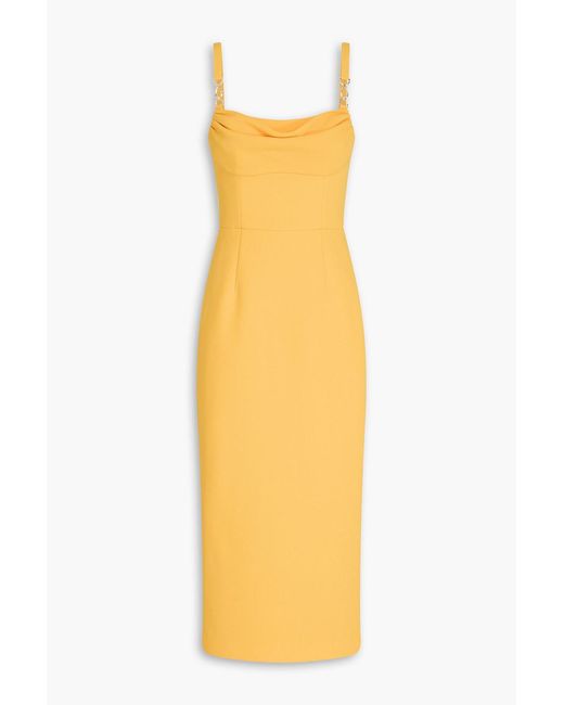 Rebecca Vallance Yellow Leona Draped Crepe Midi Dress