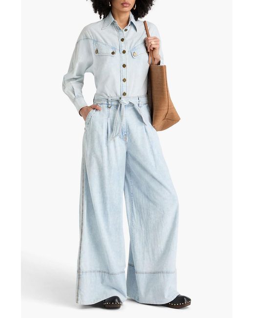 Zimmermann Blue Belted Acid-Wash High-Rise Wide-Leg Jeans