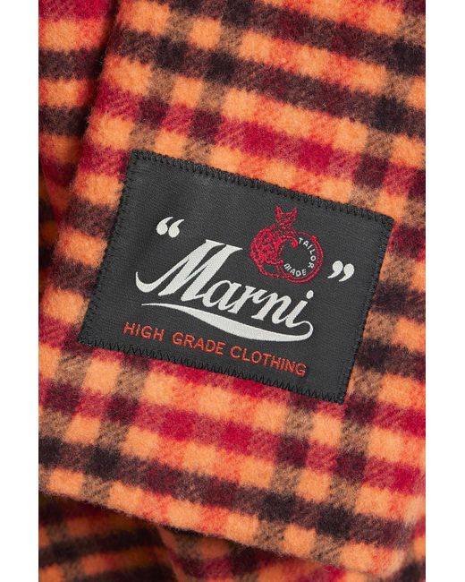 Marni Red Checked Wool-blend Felt Coat
