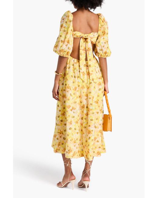 Zimmermann Metallic Open-back Floral-print Linen Midi Dress