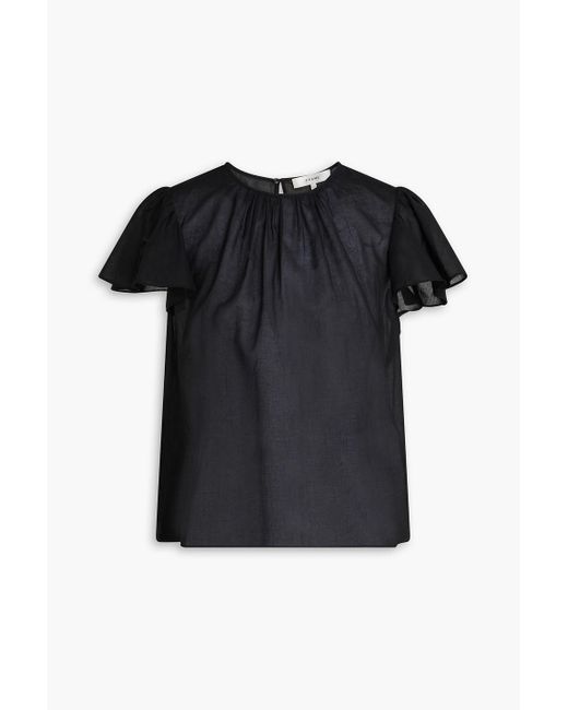 FRAME Black Gathered Cotton-Voile Blouse