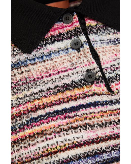 Missoni Red Marled Ribbed-Knit Polo Shirt