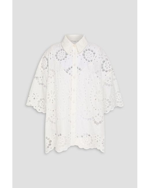 Zimmermann White Scalloped Broderie Anglaise Linen Shirt