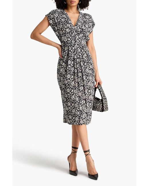Isabel Marant Gray Epolia Draped Printed Crepe Midi Dress