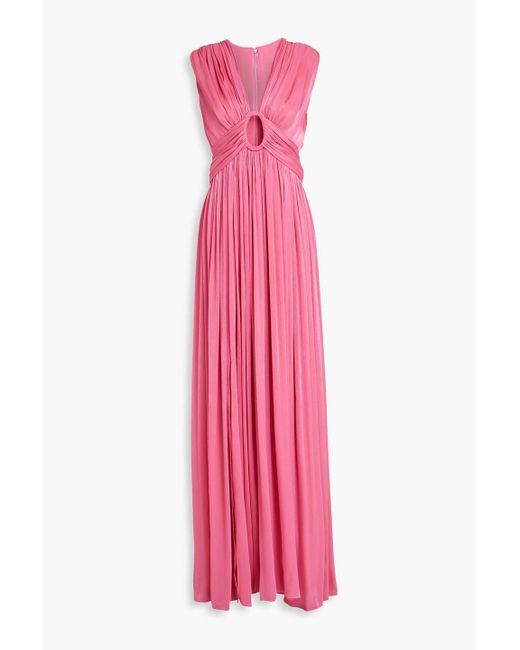 Costarellos Pink Cutout Metallic Satin-jacquard Gown