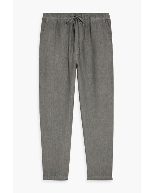 120% Lino Gray Tapered Linen Drawstring Pants for men