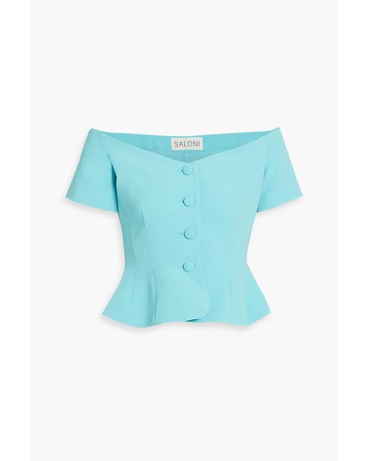 Saloni Blue Clementine Off-The-Shoulder Crepe Peplum Top