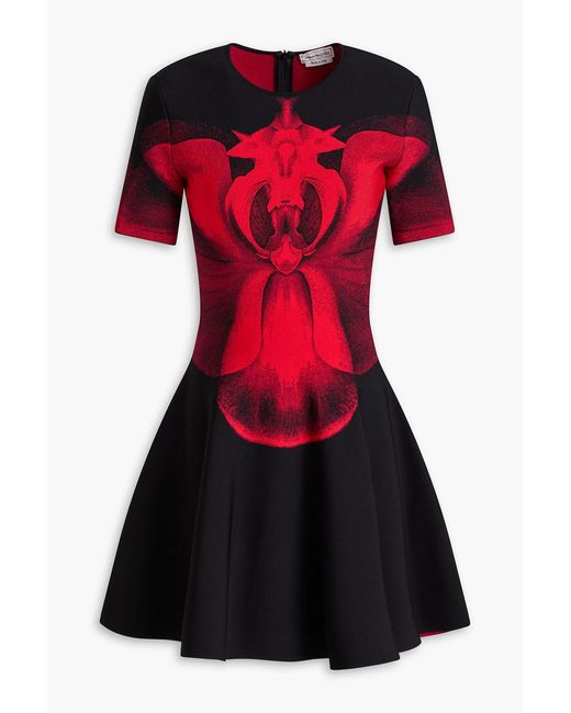 Alexander McQueen Red Floral-Print Ponte Mini Dress