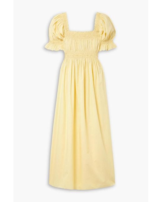 Doen Yellow Eclipse Embroidered Organic Cotton-poplin Midi Dress