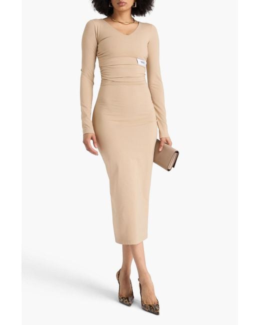 Dolce & Gabbana Natural Appliquéd Draped Jersey Midi Dress