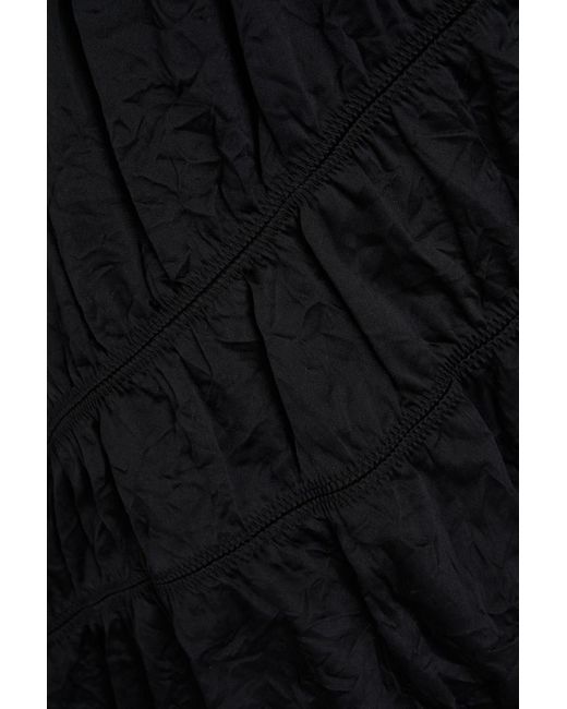 Ganni Black Gerafftes minikleid aus satin in knitteroptik