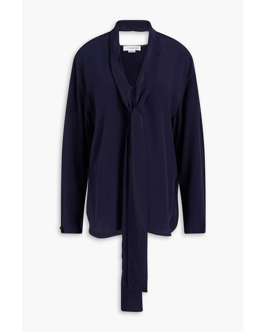 Victoria Beckham Blue Tie-Neck Silk Crepe De Chine Shirt