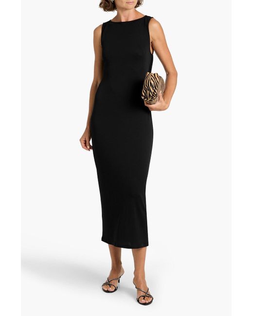 FRAME Black The Drape Jersey Midi Dress