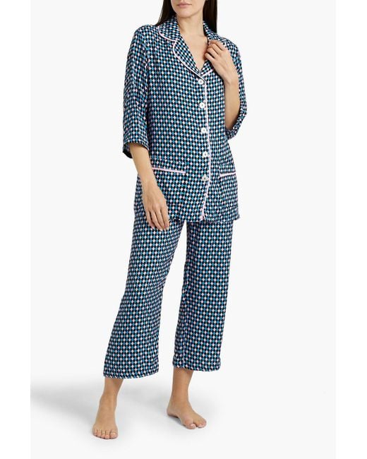 Sleeper Blue Party bedruckter pyjama aus twill mit federbesatz