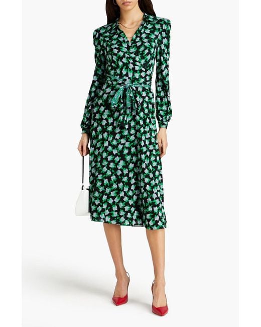 Diane von Furstenberg Green Phoenix Reversible Printed Stretch-mesh Midi Wrap Dress