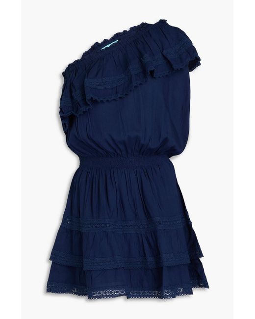 Melissa Odabash Blue Debbie One-shoulder Ruffled Voile Mini Dress