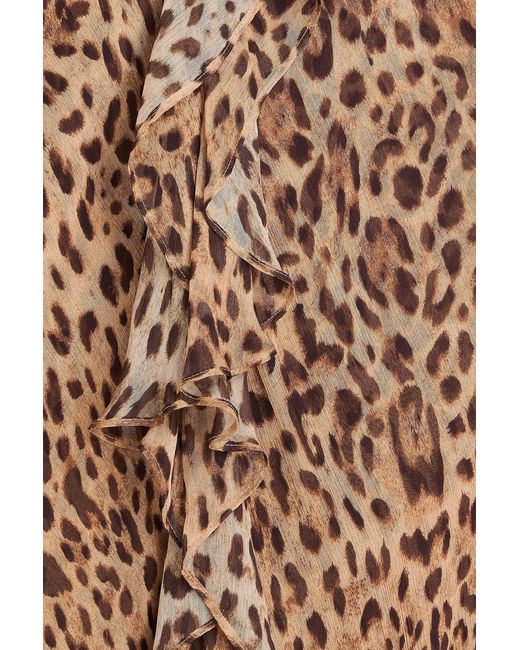 Rixo Natural Ruffled Leopard-print Crepe De Chine Maxi Dress