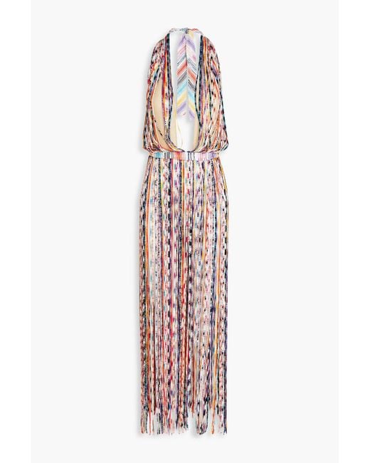 Missoni Striped Fringed Crochet-knit Coverup in White | Lyst