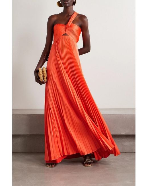 A.L.C. Red Nessa One-shoulder Cutout Knotted Pleated Satin Gown