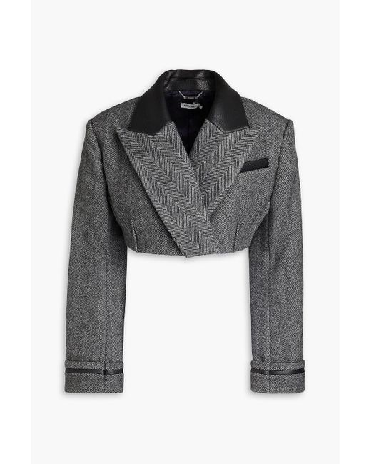 Jonathan Simkhai Black Cropped Herringbone Wool-blend Tweed Blazer