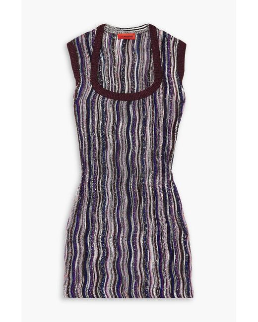 Missoni Purple Sequined Metallic Crochet-knit Mini Dress