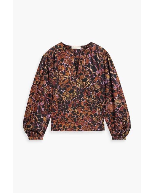 Ulla Johnson Brown Llara Printed Cotton-Poplin Top
