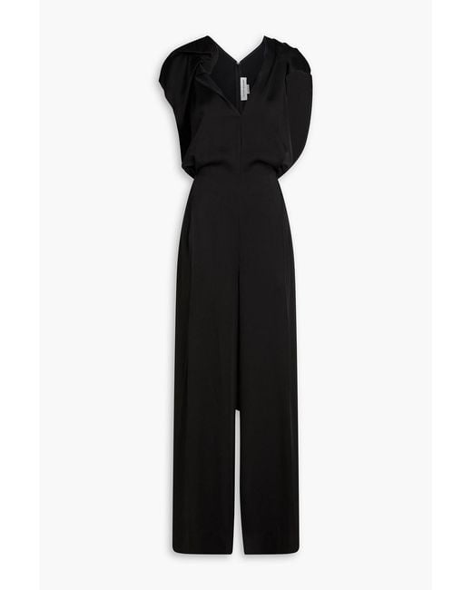 Victoria Beckham Black Satin-Crepe Wide-Leg Jumpsuit