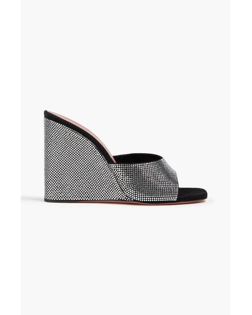 AMINA MUADDI Black Lupita Crystal-Embellished Suede Mules