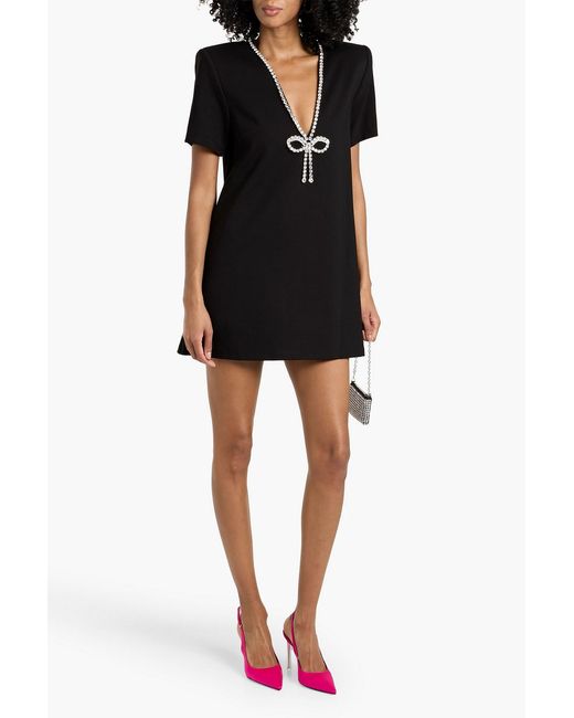 Area Black Crystal-Embellished Stretch-Jersey Mini Dress