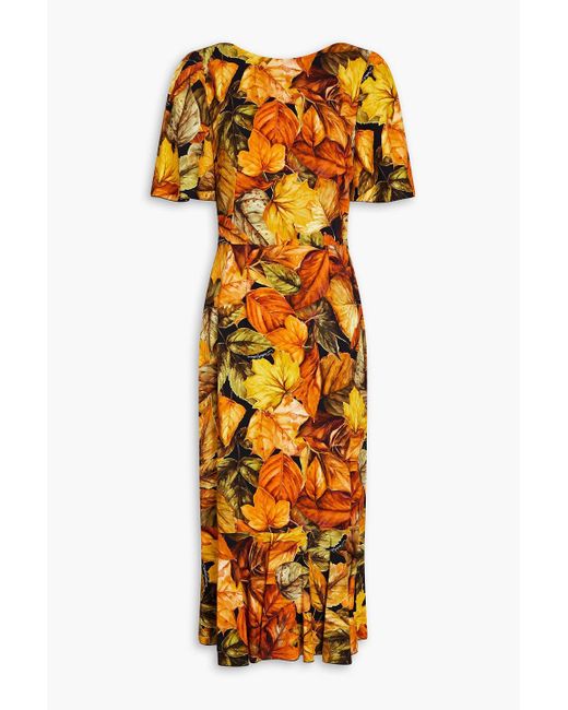 Dolce & Gabbana Orange Printed Crepe Midi Dress