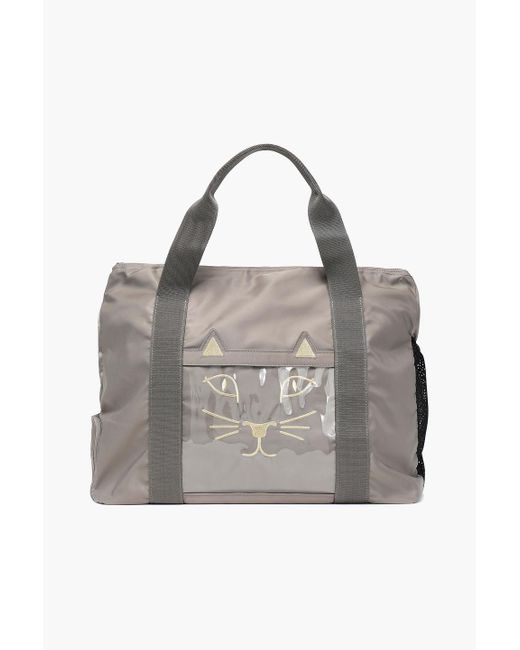 Charlotte Olympia Gray Purrfect Embroidered Shell Weekend Bag