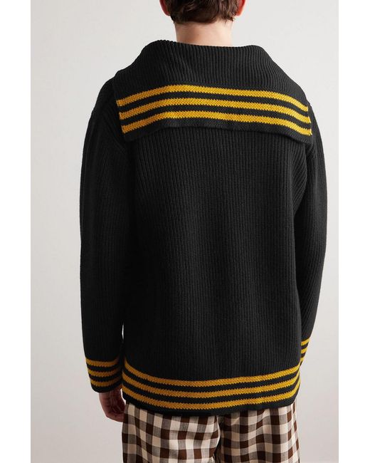 Bode Black Deck Striped Ribbed Wool Sweater for men