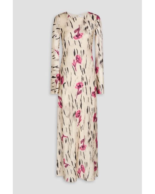 Ganni White Cutout Floral-Print Satin Maxi Dress